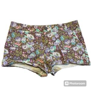 Talula Floral Print Jean Shorts in Purple, Green, Teal